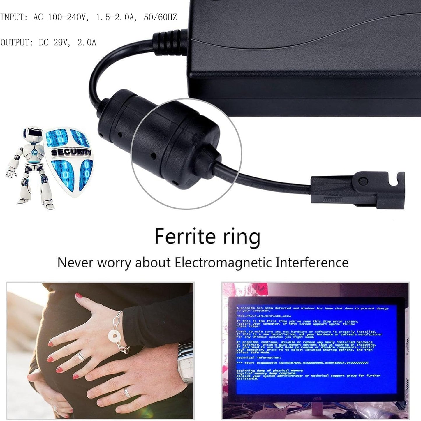 Universal Power Cord for Recliner Chair, 2-pin 29V 2A Recliner Power Supply Whit Magnetic Ring Extension Cable Compatible with Most Models for Recliner, Lift Chairs and Sofa