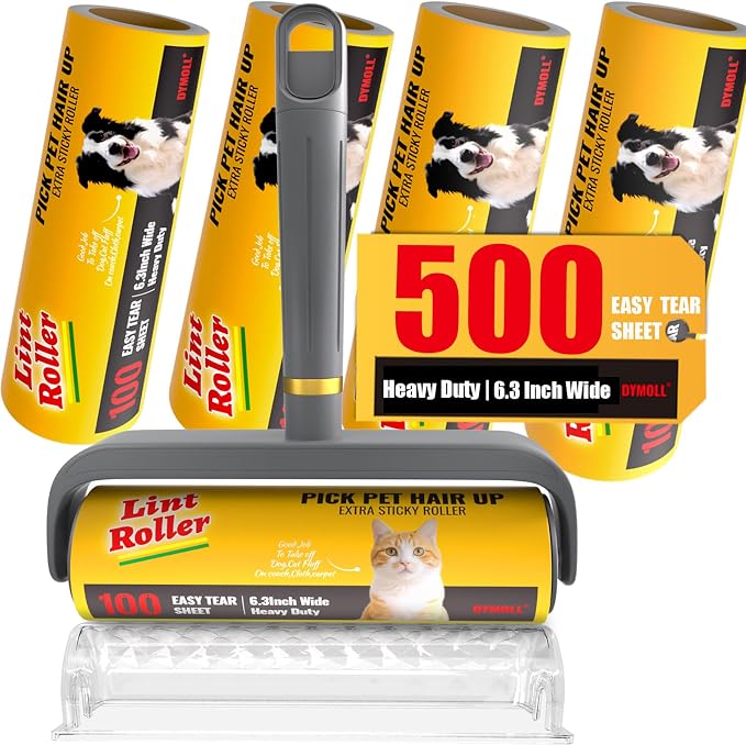 Large Surface Lint Roller for Pet Hair Extra Sticky, 500 Sheets Mega Value Set by DYMOLL