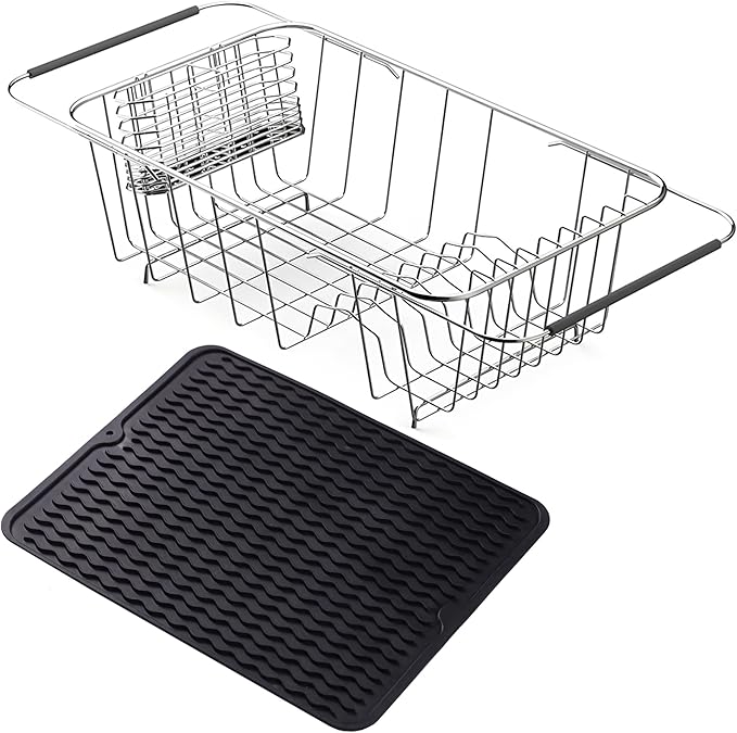 Stainless Steel Dish Drying Rack, Expandable Fruit & Vegetable Drain Rack over by NiuYichee