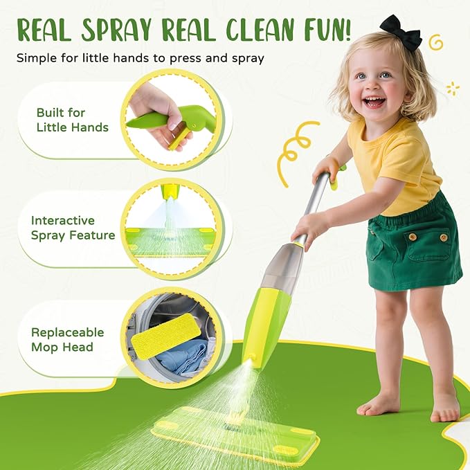 Kids Cleaning Toy Set, Mini Spray Mop Montessori Toys Pretend Play Cleaning Tool - Image 2