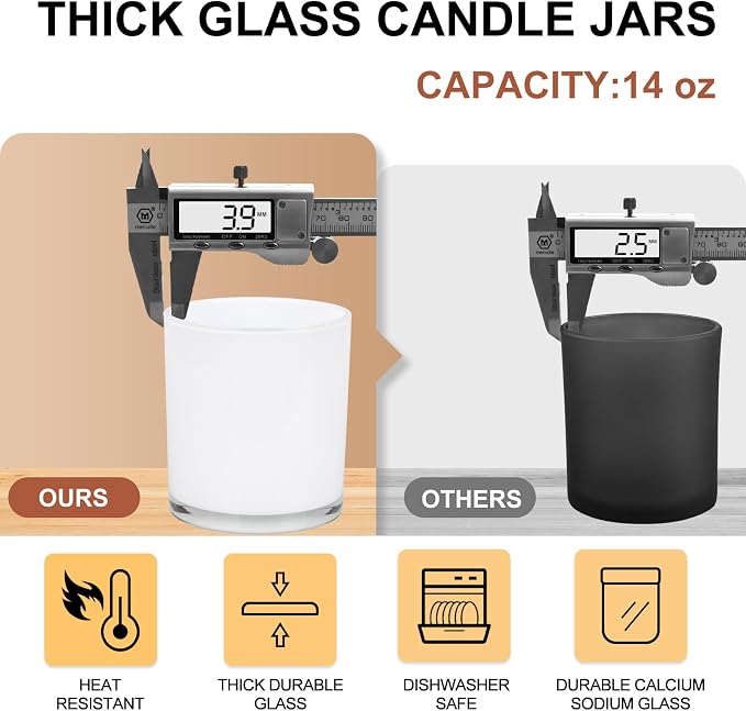 Thick Candle Jars for Making Candles 12 Pcs, 14 OZ Empty Jars - Image 3