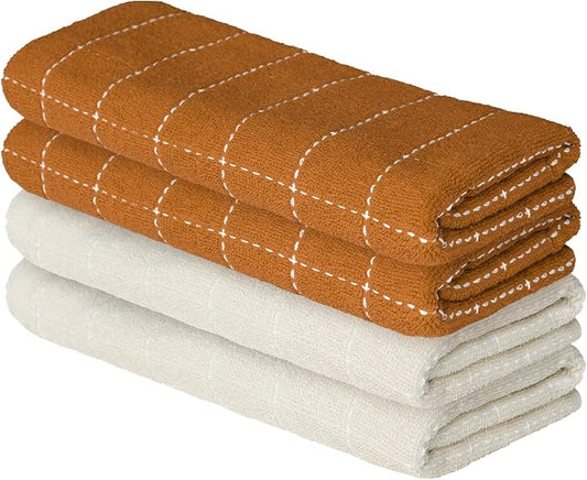 Artoid Mode Checkered Designed Cotton Beige Caramel Terry Kitchen Dish Towels by ArtoidMode