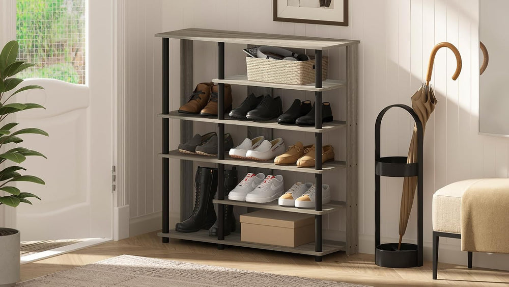 Furinno Turn-N-Tube Multi Storage Shoe Rack, 35.2"W 6-Tier, Espresso/Bla...