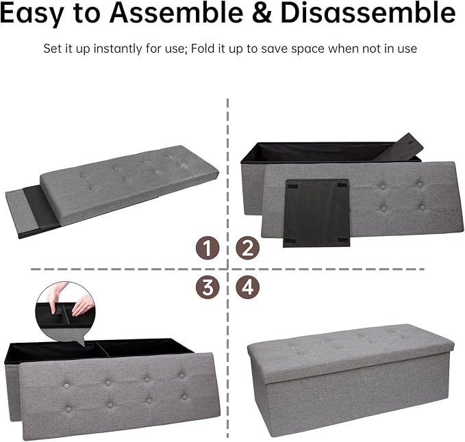 GLAXYFUR 43.3 inches Folding Storage Ottoman Bench Storage Chest Footrest - Image 4