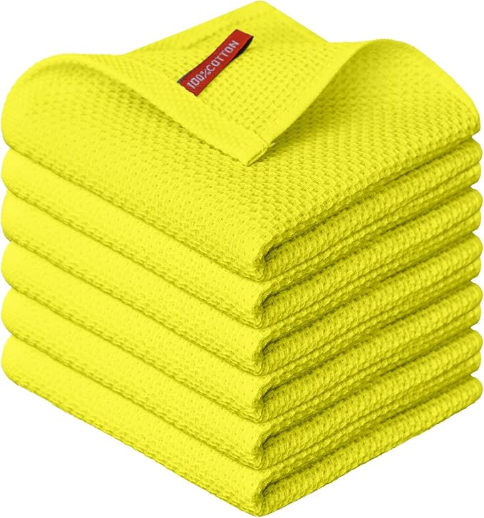 Artoid Mode 100% Cotton Lemon Yellow Waffle Weave Kitchen Dish Cloths, 12x12 by ArtoidMode