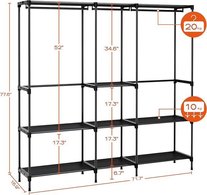 Clothes Rack, Portable Closet, 71.7 Inch Large Capacity Wardrobe Closet - Image 5