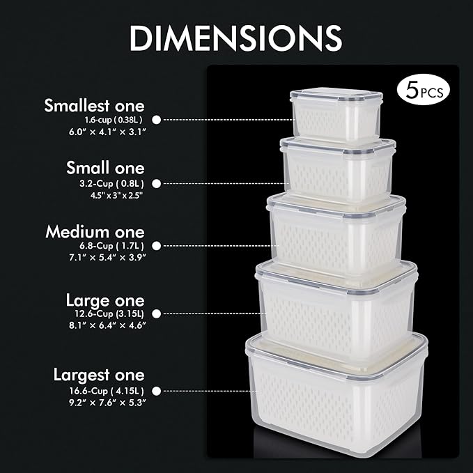 HOTEC 5-Pack Large Fruit Storage Container - Image 2