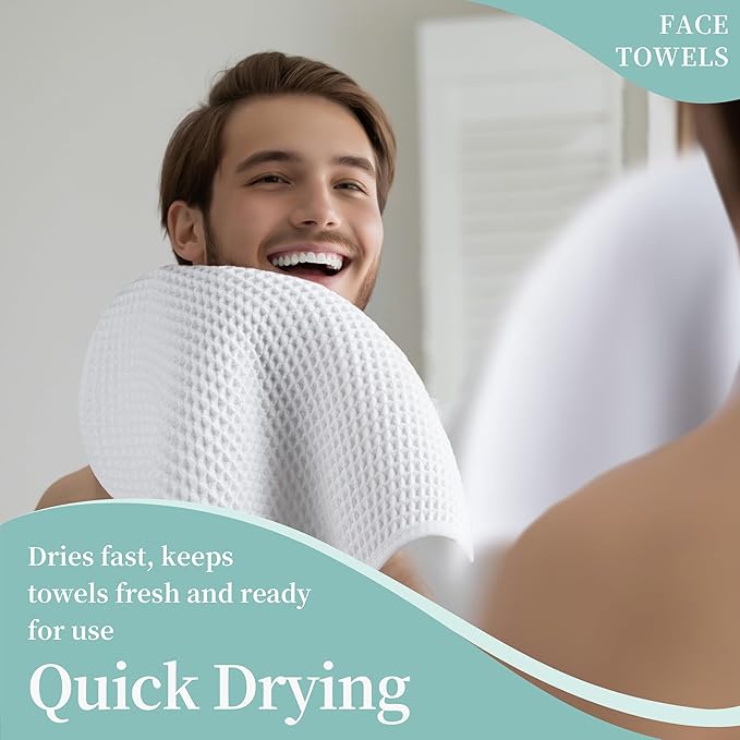 Microfiber Waffle Face Towels, 2 Pieces, Fast Drying, Lint Free - Image 5