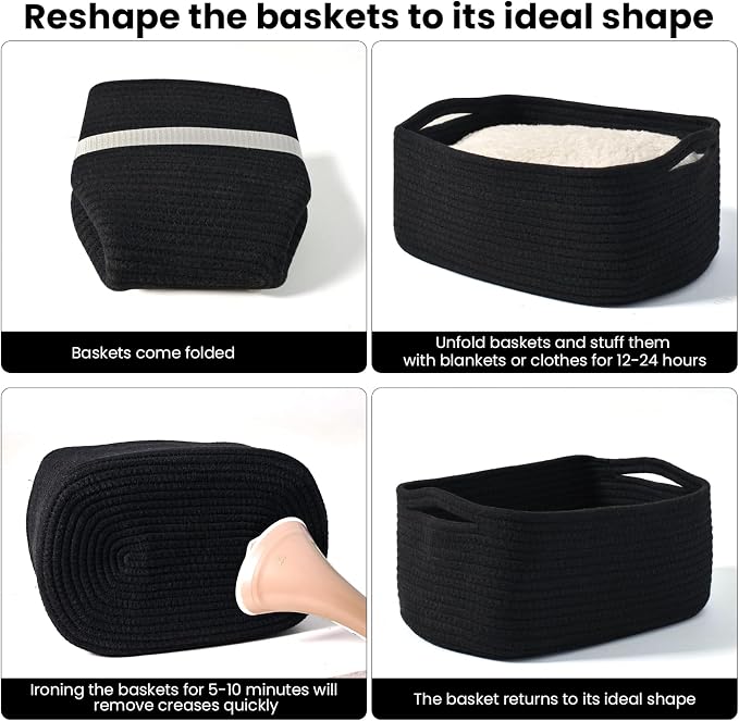 Small Black Baskets for Organizing, Storage Baskets for Shelves, Small Woven - Image 7