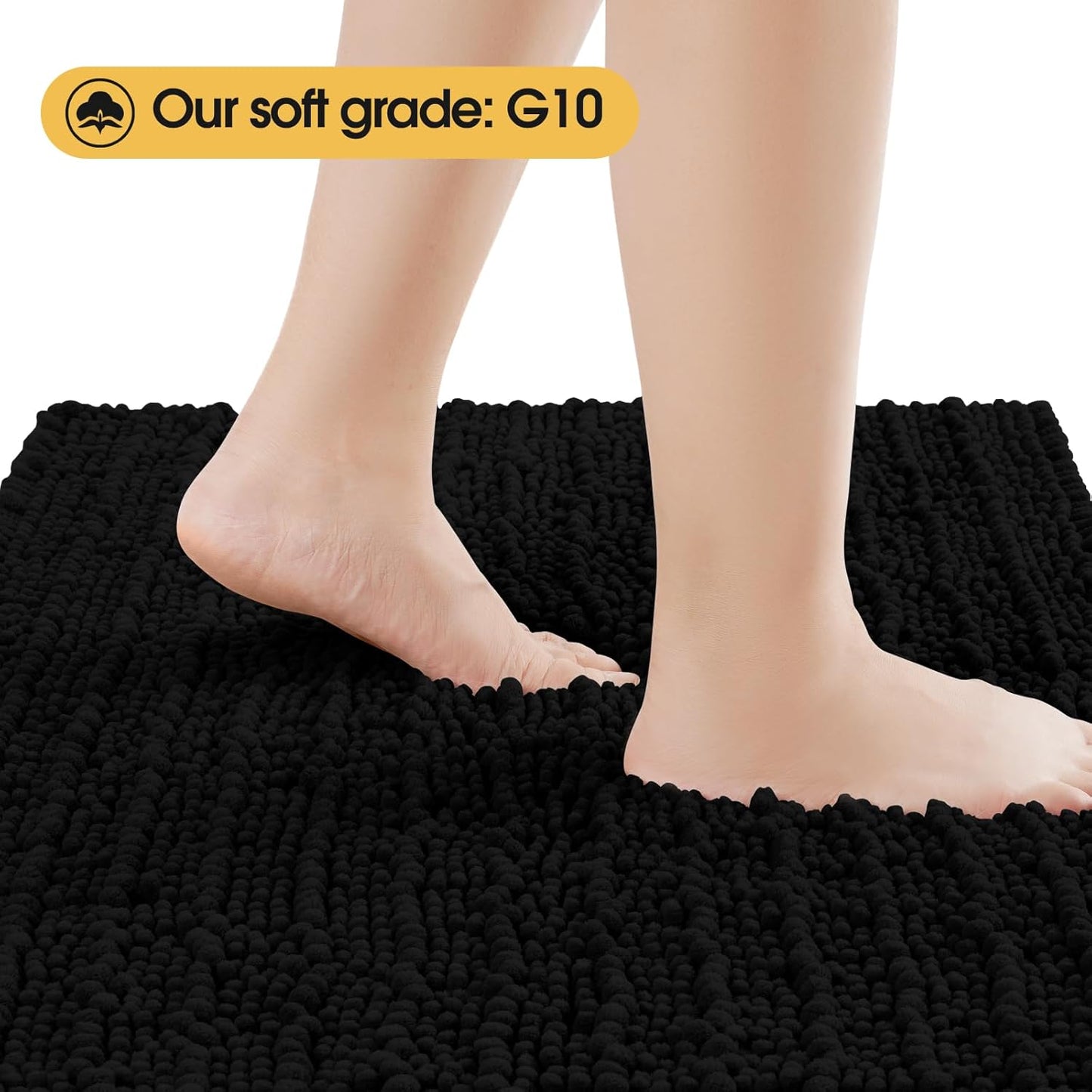 ACCUMTEK Upgrade Luxury Black Bathroom Rug Mat 32"x20", Ultra Soft Thick Absorbent Bath Mats, Non Slip Chenille Toilet Mat for Bathroom, Bedroom, Kitchen, Shower, Tub