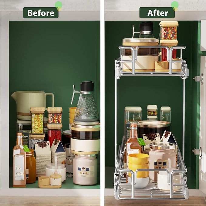 LOVMOR 2 Tier Individual Pull Out Cabinet Organizer 7½" W x 21½" D, Slide Out - Image 7