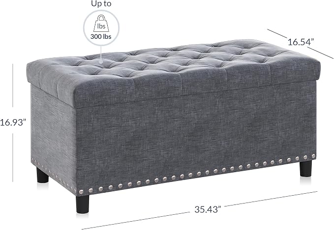 BELLEZE 35" Tufted Ottoman, Storage Bench - Image 2