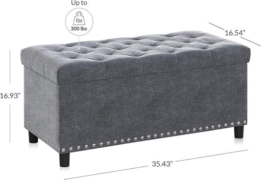 BELLEZE 35" Tufted Ottoman, Storage Bench - Image 2