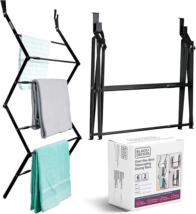 BLACK+DECKER Over The Door Expandable Telescopic Drying Rack, Clothes Organizer - Image 8