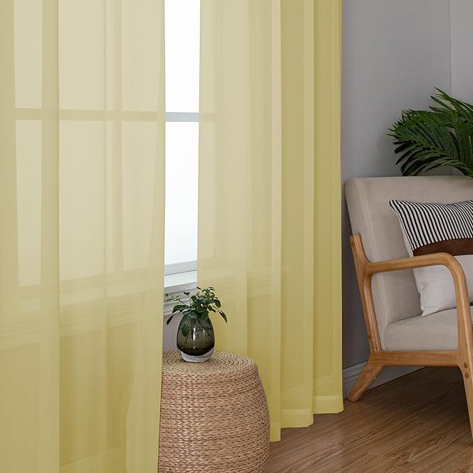 Chyhomenyc Yellow Sheer Curtains 78 Inches Long 2 Panels Set - Image 2