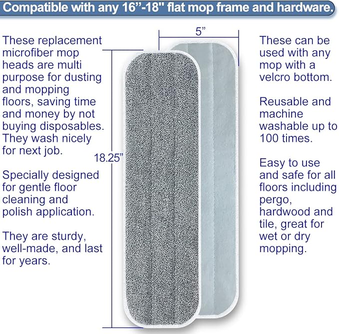 Microfiber Mop Replacement Pads 18 Inch Compatible - Image 2