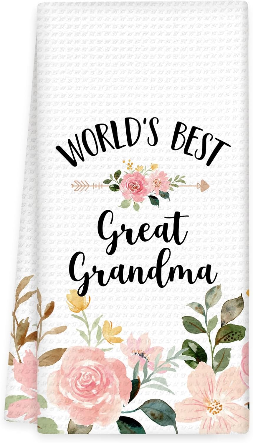 Great Grandma Gifts Kitchen Towels, Gifts for Great Grandma Hand Towels, World’s Best GreatGrandma Dish Towel Tea Towels for Kitchen, GreatGrandma Home Bathroom Kitchen Decor, 16x24In