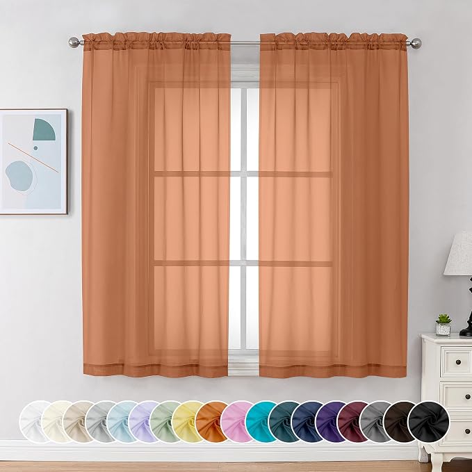 Chyhomenyc Orange Sheer Curtains 54 Inch Long 2 Panels, Short Voile Drapes by Chyhomenyc