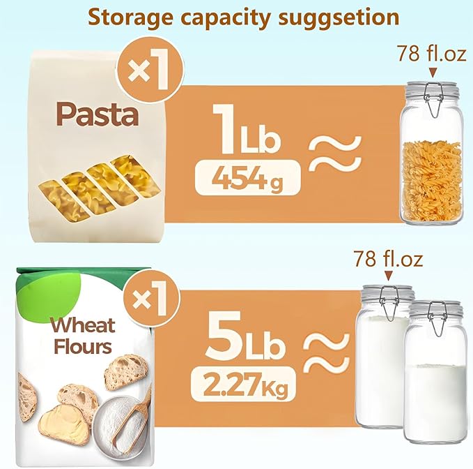 Clear Food Storage Jars 78oz Square, Airtight Glass Canister - Image 3