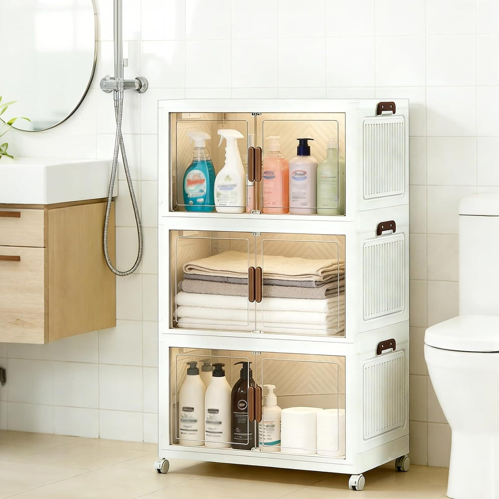 72QT Stackable Storage Bins With Lids, Collapsible Plastic Storage Bins with ...