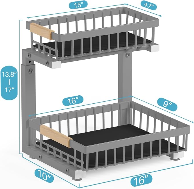 1 Packs 2 Tier Grey Under Sink Organizer, Under Sink Organizers and Storage - Image 7