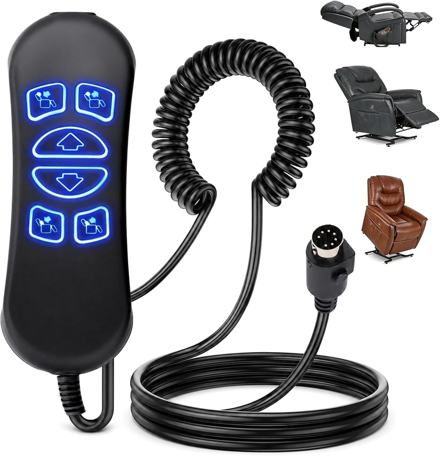 HSW306 Compatible 6 Button 7 Pin Lift Chair Remote Replacement Controller, with USB Charging Port & Backlit Buttons, Hand Wand Replacement for Power Recliner (Version A)