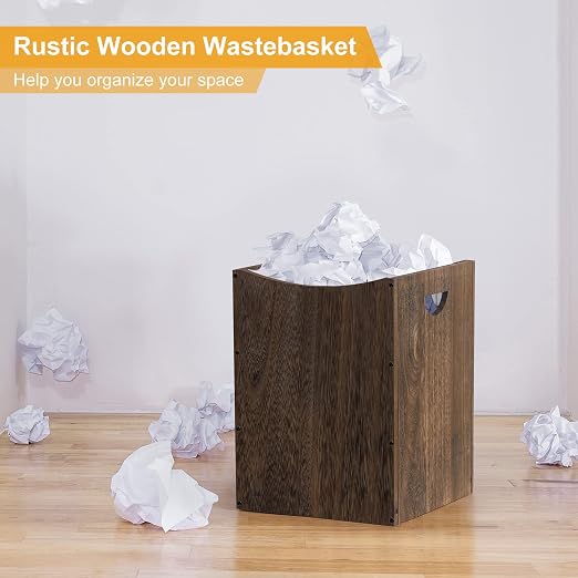 smusei Wood Trash Can 9.5 Gallon Waste Basket Bin Rustic Farmhouse Large - Image 2