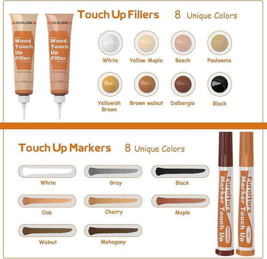REALINN Wood Furniture Repair Kit 8 Light Colors- Wood Fillers and Touch Up - Image 2