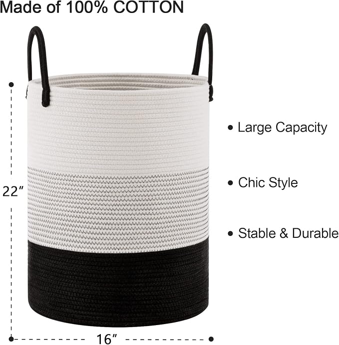 YOUDENOVA Woven Rope Laundry Hamper Basket, 72L Tall Laundry Basket, Baby - Image 3