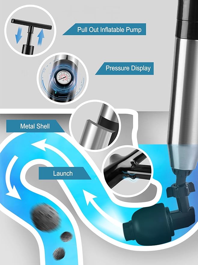 Toilet Plunger Drain Clog Remover Tool, High-Pressure Drain Snake Sink Plunger - Image 3