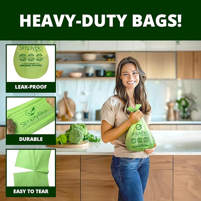 Simply Bio 1.6 Gallon Compostable Trash Bags Liners Handle, Heavy Duty Extra - Image 4