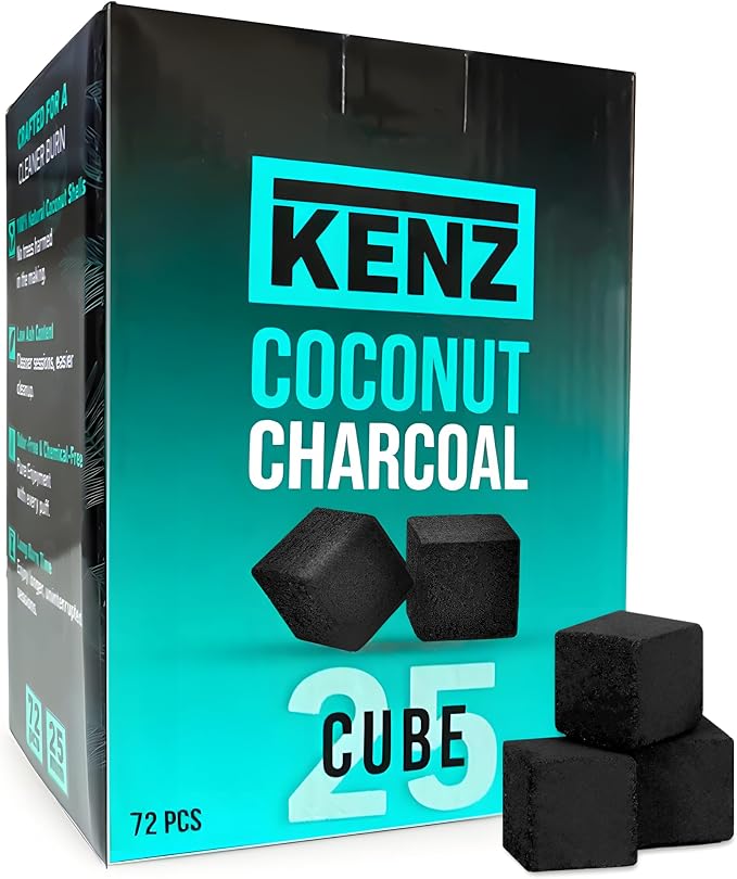 KENZ Charcoal Cubes, 25mm Low Ash Coconut Charcoal Briquettes, 100% Natural by KENZ
