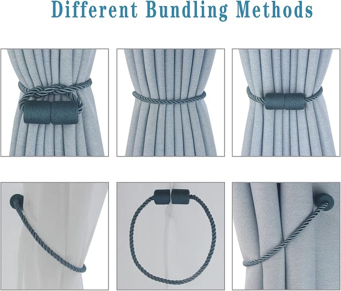 Magnetic Curtain Tiebacks 2 Pack Blue Curtain Rope Tieback Curtain Holders - Image 4