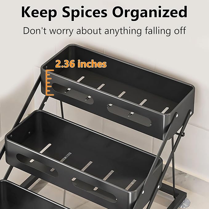 3 Tier Foldable Spice Rack for Countertop Iron Kitchen Seasoning Organizer for - Image 6