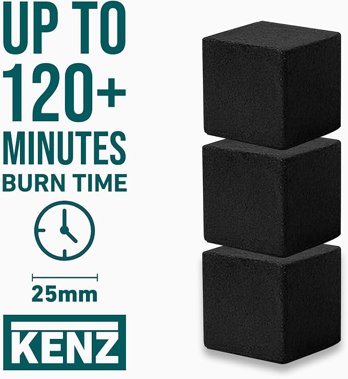 KENZ Charcoal Cubes, 25mm Low Ash Coconut Charcoal Briquettes, 100% Natural - Image 4