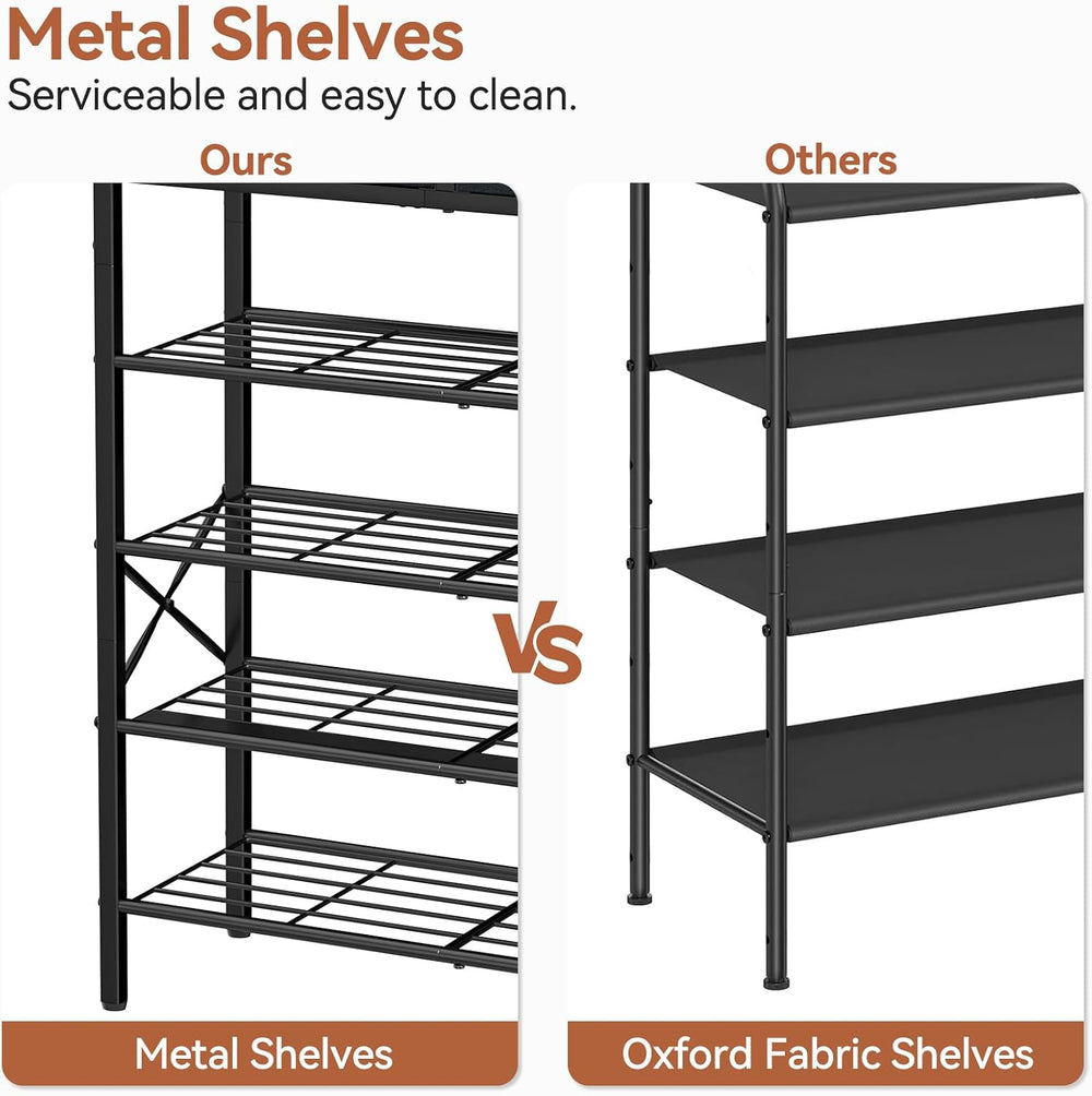 5 Tier Shoe Rack with 2 Drawers, 16-20 Pairs Black Grey