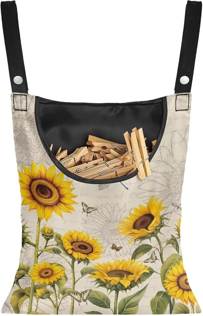 2 Pcs Sunflowers Print Clothespin Bag, Laundry Hanging Bag Fits Clothes Lines by Unknown