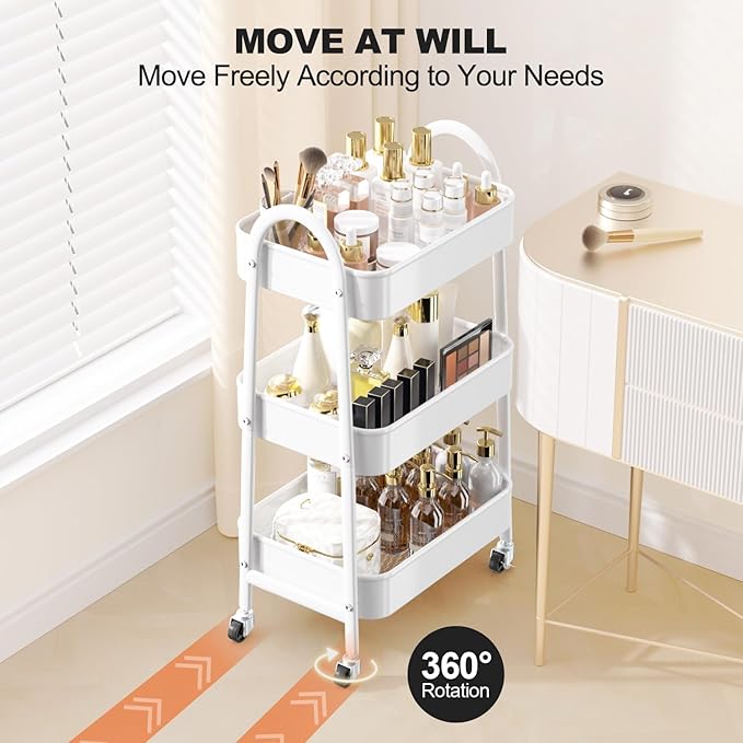 EAGMAK 3 Tier Rolling Cart Under Desk, Large Metal Storage Cart - Image 4