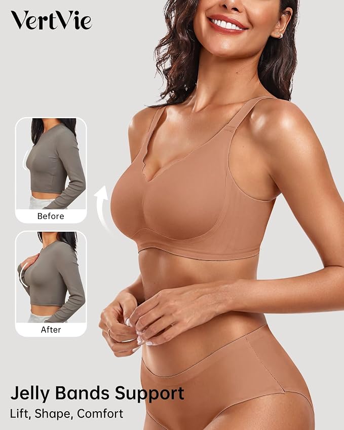 Vertvie Womens Seamless Bras No Underwire Supportive Wireless Push Up Full - Image 2