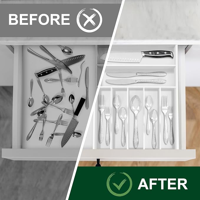 Bellsal White Utensil Organizer 12.5 Inch Silverware Tray - Image 5