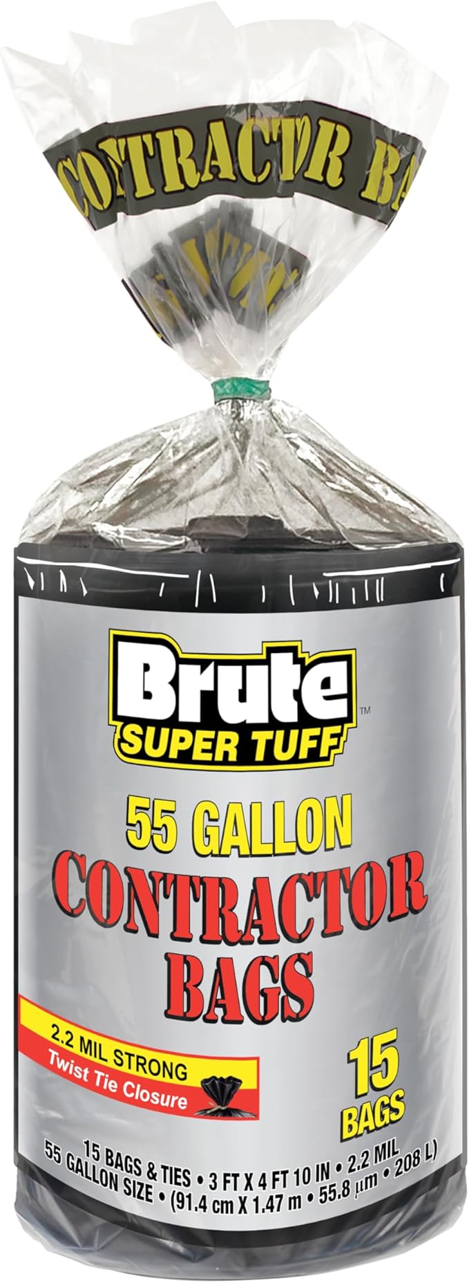 Heavy Duty Contractor Bags, Extra Large Trash Bags, Twist Tie Closure, 55 Gallon by Brute+Super+Tuff