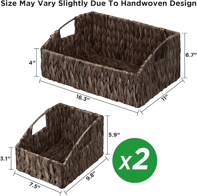 Ollieroo Natural Water Hyacinth Storage Baskets, Handwoven Wicker Storage Bins - Image 6