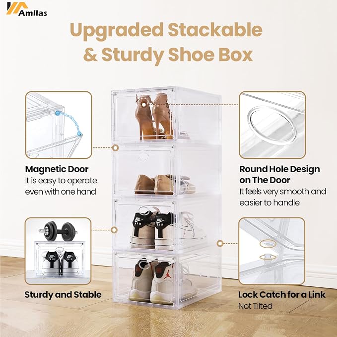 12 Pack Clear Shoe Boxes Stackable, Shoe Storage Boxes - Image 3