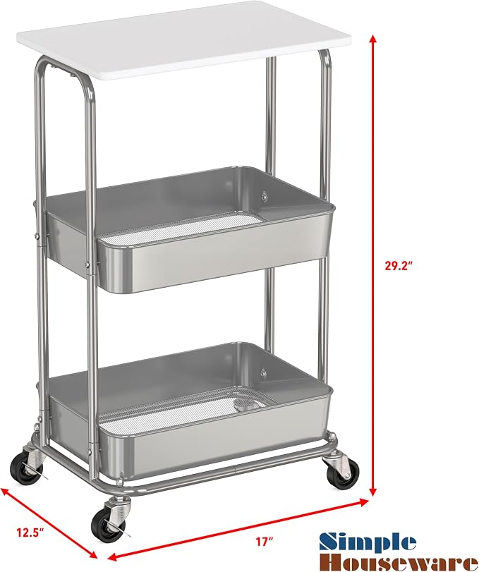 Simple Houseware 2-Tier Rolling Utility Cart - Image 3