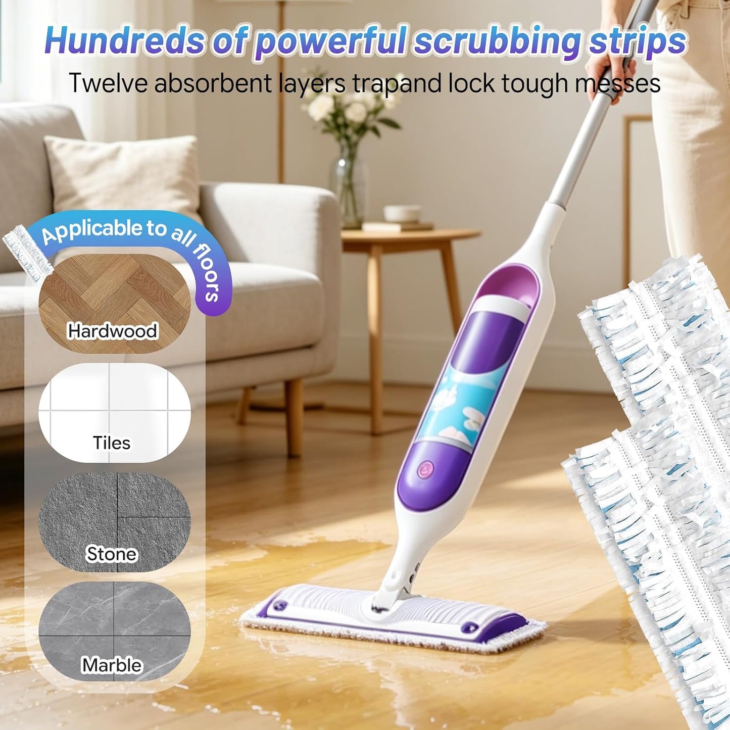 12 Pack Disposable Power Mop Pads Refills Compatible with Swiffer Power Mop, Super Absorbent 12-Layer Thickened Multi-Surface Replacement Mopping Refills Pads for Floor Surface Cleaning (blue, 12 pcs)