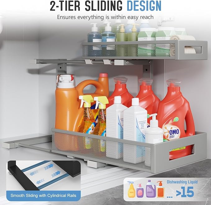 1 Pack 17IN Depth Under Sink Storage Organizer, Large 2-Tier Elegant Mesh Pull - Image 5