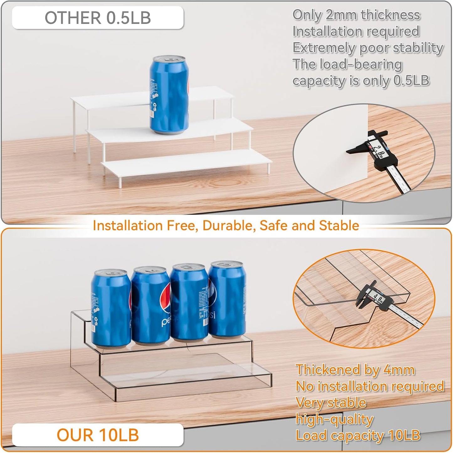 2 Pack 3 Tier Clear Acrylic Spice Rack Organizer for Cabinet and Pantry Shelf - 10.3″L Small Tiered Spice Rack and Step Shelves for Vitamin,Medicine Bottle,Jar,Can,Seasoning,Condiment Organizer
