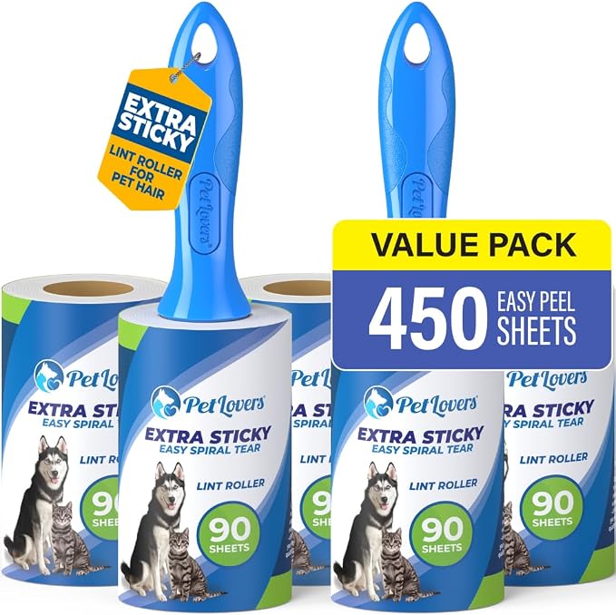 PetLovers Extra Sticky Lint Roller Mega Value Set 450 Sheets by PetLovers
