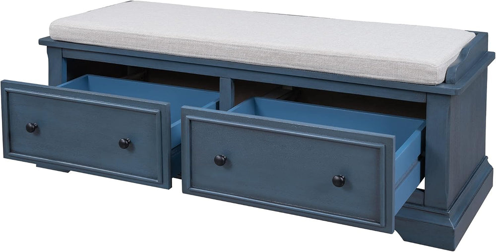 Storage Bench,Solid Wood Shoe Bench with Two Large Drawers and Removable Cush...
