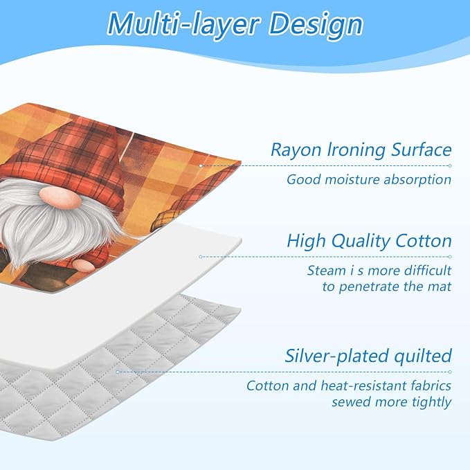 Orange Plaid Thanksgiving Gnomes Ironing Mat Thickened Ironing Blanket Travel - Image 4